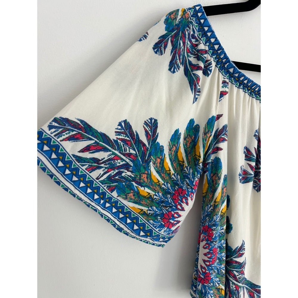 Flying Tomato Womens Boho Off Shoulder Feather Print Rayon Blouse Small IT10247 - Picture 2 of 7